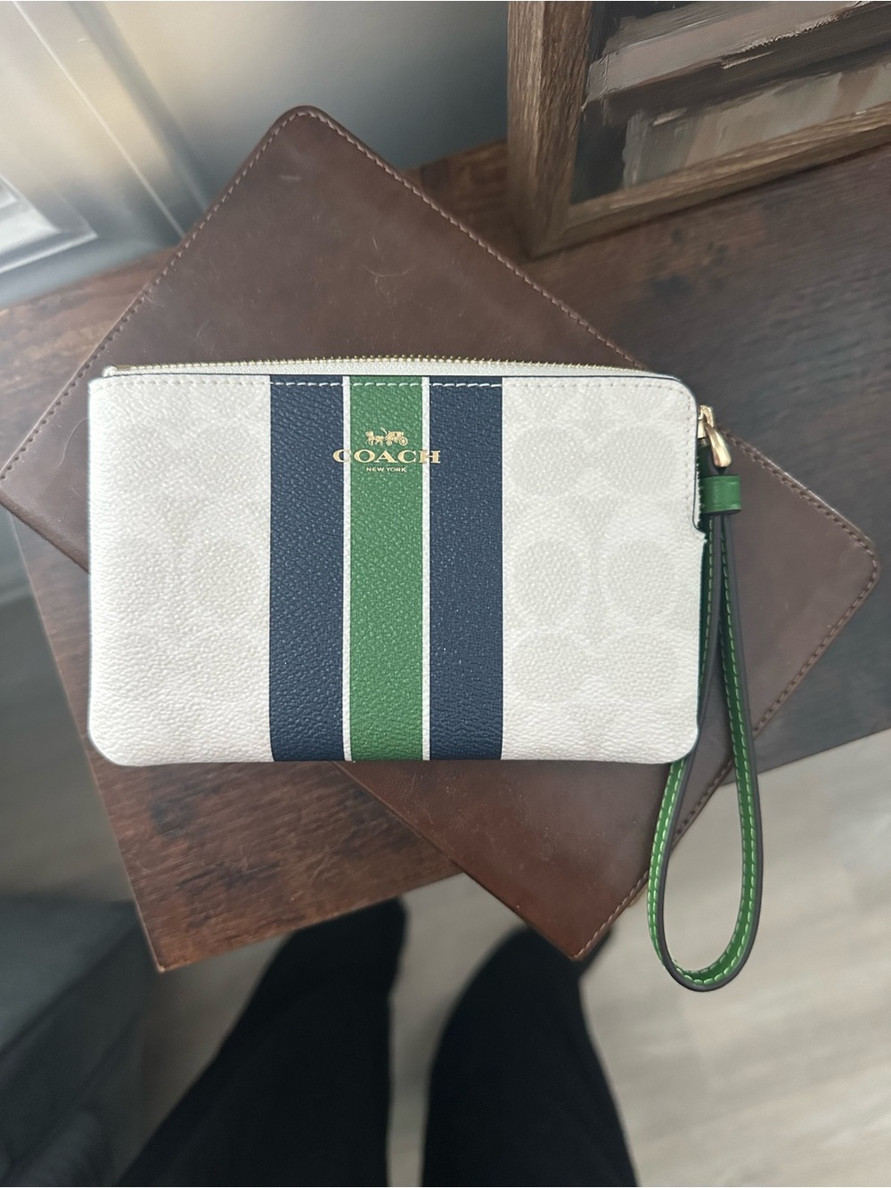 Coach Corner Zip Wristlet in Varsity Stripe